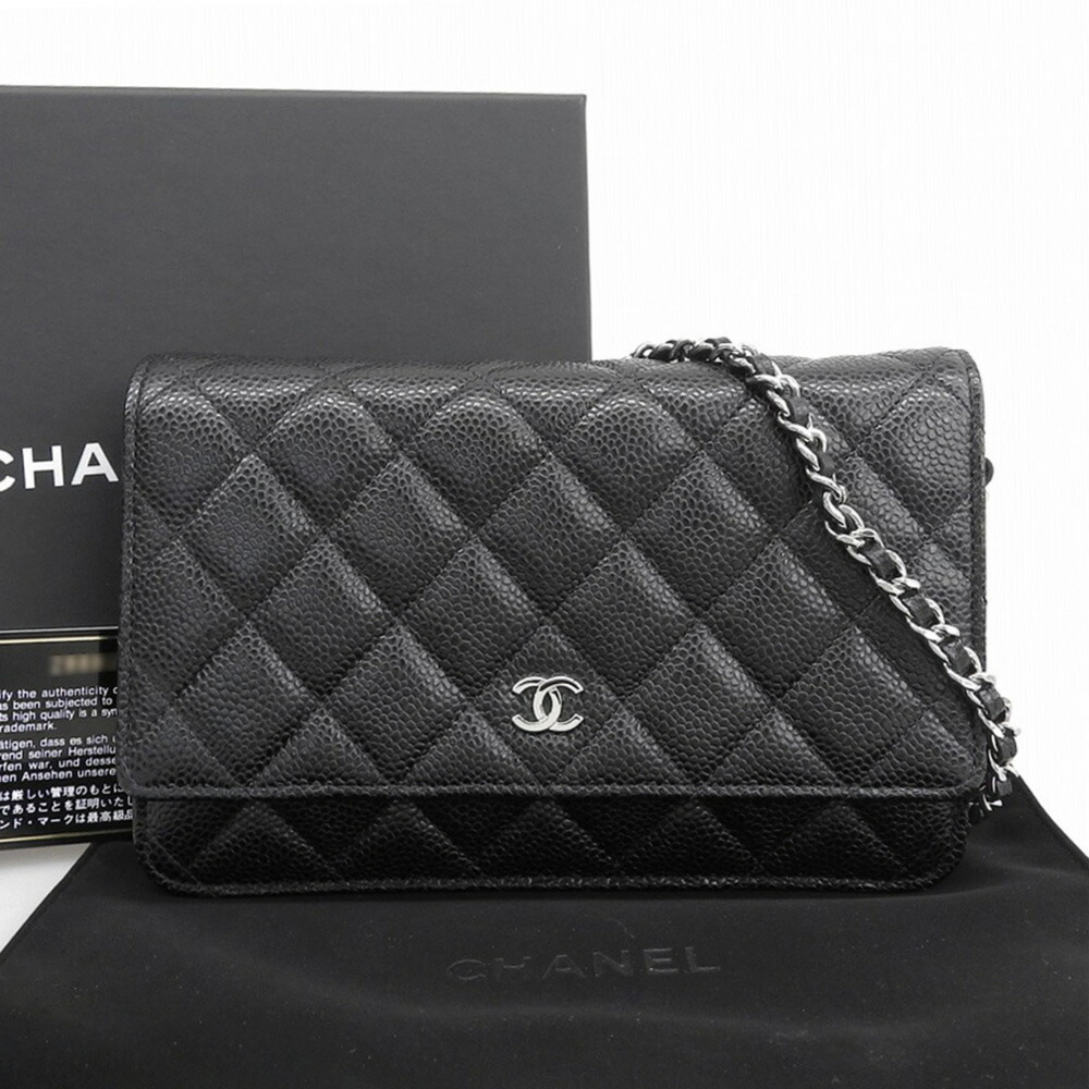 Like New Chanel Coco Mark Chain Wallet (Serial Number 28) AP0250 Caviar Leath...